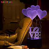 3D Світильник "Love" , 1 світильник - 16 кольорів світла. Подарунки на день закоханих, фото 6