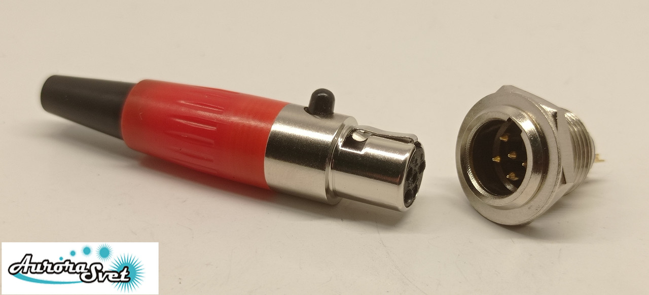 Роз'єм Mini XLR аудіо 5-контактний для мікрофона червоний комплект вилка розетка під паяння