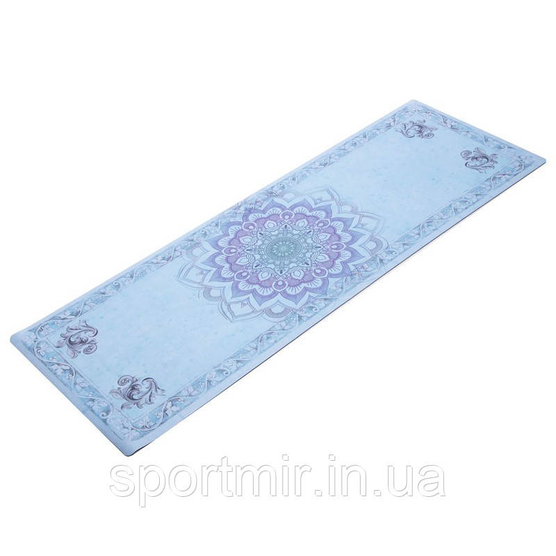 Коврик для йоги Замшевий каучуковий двошаровий двошаровий 3м Record FI-5662-35 (розмір 1,83x0,61x3м, блакитний, з принтом), фото 1