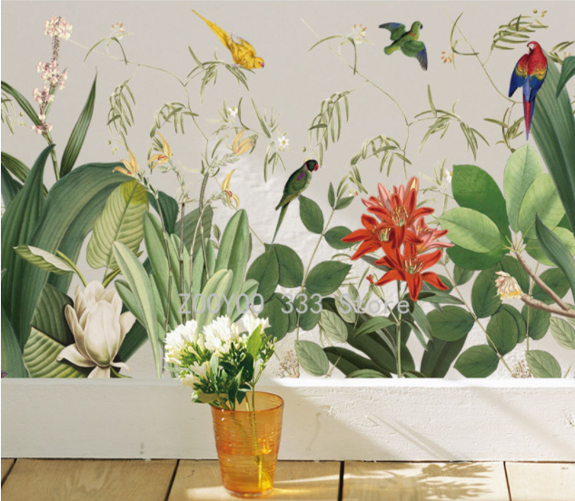 Вінілова наклейка на стіну, вікна, шафи, дзеркала "квіти, рослини, папуги" 42см*113см (лист 60см*90см)