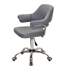 Крісло Jeff CH-Office з підлокітниками, сірий 1001 шкірозамінник на хромованій базі-хрестовіні з коліщатками