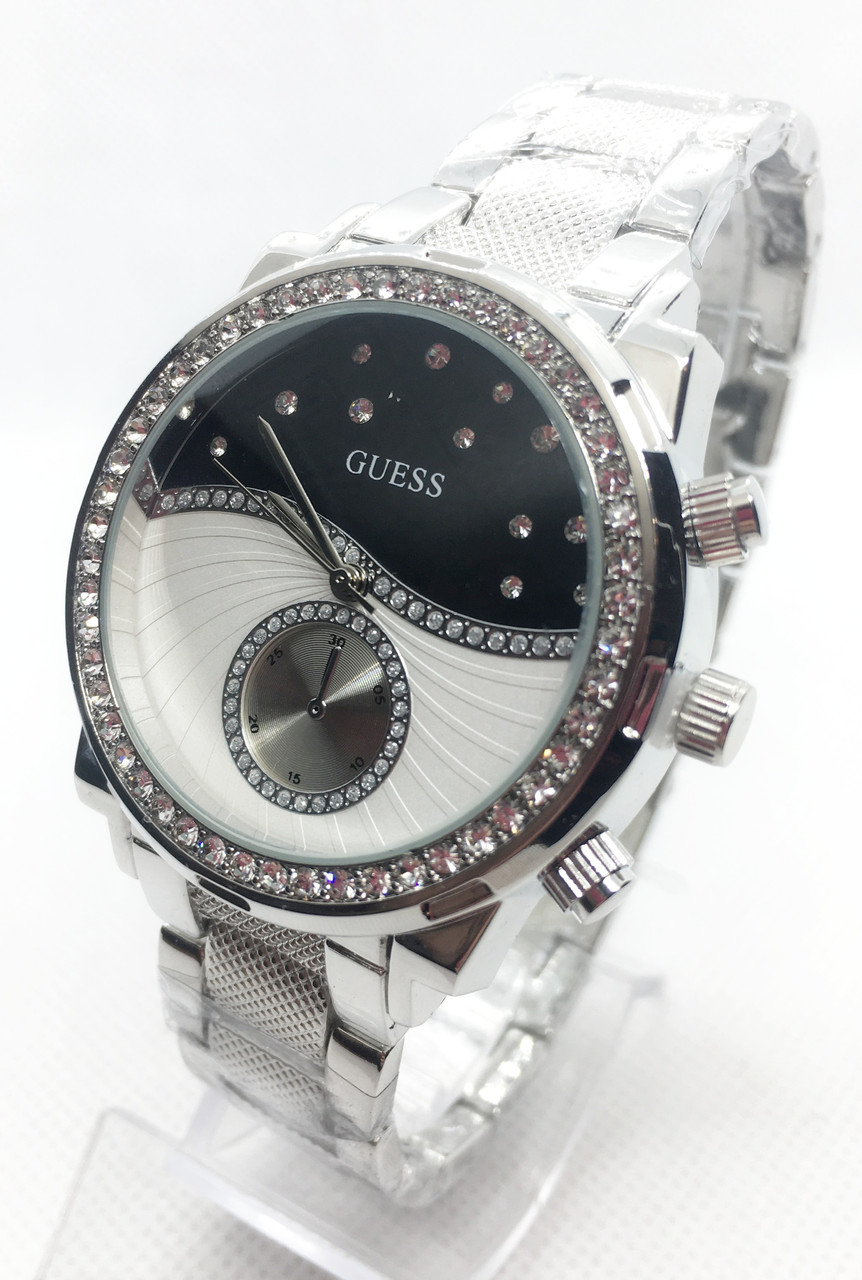 Годинники жіночі наручні Guess (Гесс), срібло з чорним циферблатом ( код: IBW656SB )
