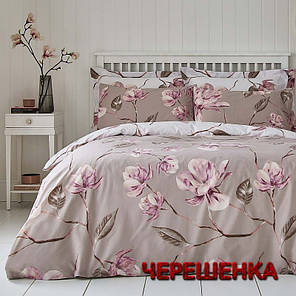 Тканина для постільної білизни Бязь "Gold" Lux GL1665 (A+B) - (50м+50м) бежева та сіра з квітковим принтом, фото 1