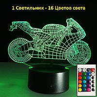 3D светильник "Мотоцикл" подарки для мальчиков, подарки для детей, подарок детям