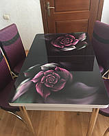 Розкладний обідній кухонний комплект стіл і стільці з 3D малюнком "Фіолетова квітка" ДСП скло 70*110 Лотос-М 3д