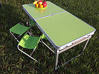 Посилений розкладний стіл для пікніка та 4 стільця зелений Набір туристичний стіл стільці Стіл валізу