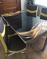 Розкладний обідній кухонний комплект стіл і стільці з 3D малюнком "Жовті хвилі" ДСП скло 70*110 Лотос-М 3д