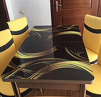 Розкладний обідній кухонний комплект стіл і стільці з 3D малюнком "Жовті мазки" ДСП скло 70*110 Лотос-М 3д