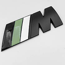 Металева емблема (логотип) M Power BMW (БМВ) на багажник Чорний з зеленим Чорна (8.3 x 3.2см), фото 3