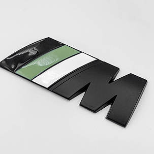 Металева емблема (логотип) M Power BMW (БМВ) на багажник Чорний з зеленим Чорна (8.3 x 3.2см), фото 2
