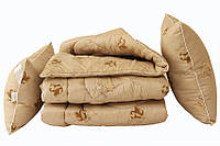 Качественное Теплое Одеяло 1.5-спальное лебяжий пух Camel с двумя подушками