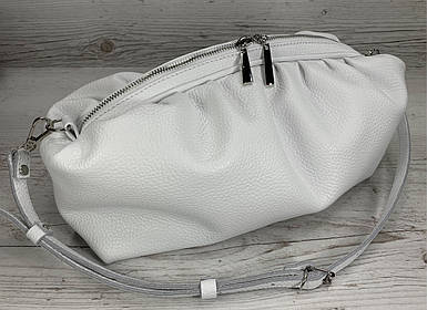 620 Натуральна шкіра біла Об'ємна жіноча сумка клатч pouch. Сумка жіноча біла -шкіряна жіноча сумка пельмень біла