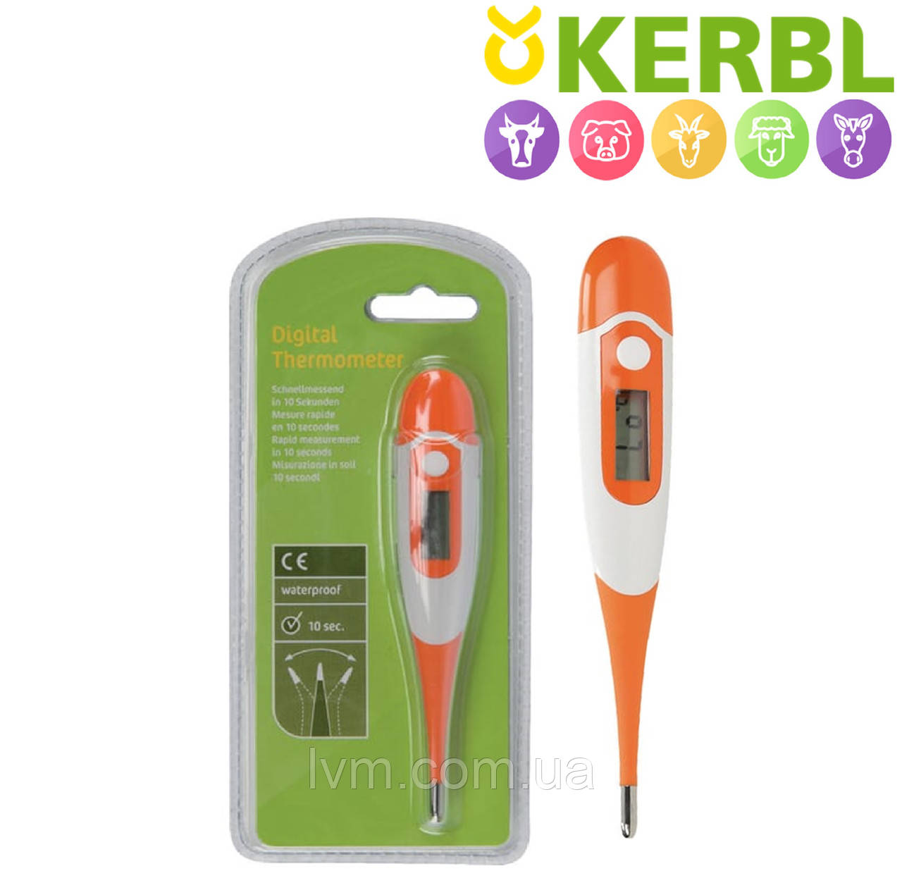 Ветеринарний цифровий термометр з гнучким стрижнем, водостійкий KERBL