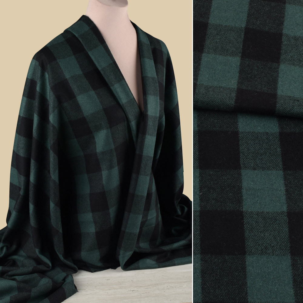 Шотландка зелена темна в чорну клітинку ш.152