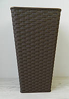 Пластиковый горшок Ротанг с вкладом квадратный темно-коричневый H30см