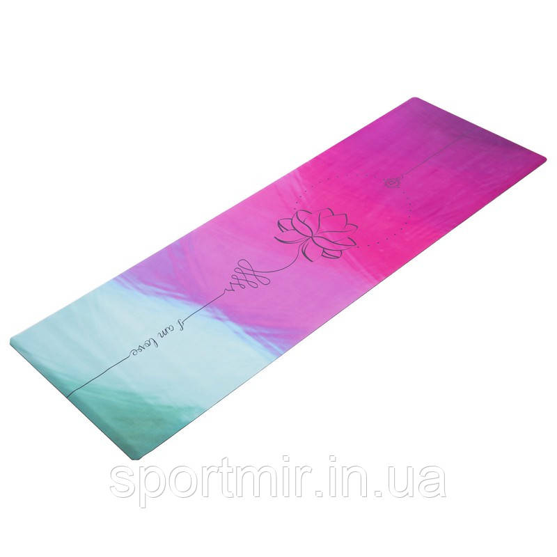 Коврик для йоги Замшевий каучуковий двошаровий 3м Record FI-5662-36 (розмір 183x61x0.3см, блакитний-розовий, з принтом), фото 1