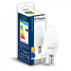 Лампочка світлодіодна Feron Led LB-737 С37 6W 520Lm 4000K E14 свічка