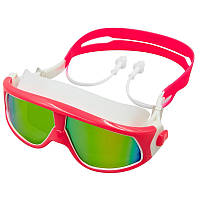 Очки полумаска для дайвинга и плавания с берушами Zelart Sprinter S5025 Bright Pink-White