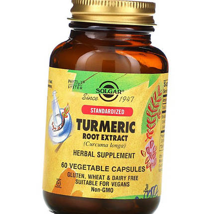 Куркума екстракт (корінь) Solgar Turmeric Root Extract 60 капс, фото 3