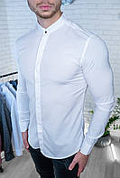 Мужская рубашка белая однотонная без воротника повседневная