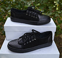 Шкіряні кросівки зі зміїним принтом Чорний