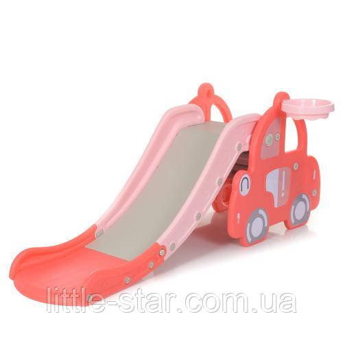 Дитяча ігрова гірка Машинка WM19101-8, 157-69-65 см, баскетб. кільце, м'яч, рожевий