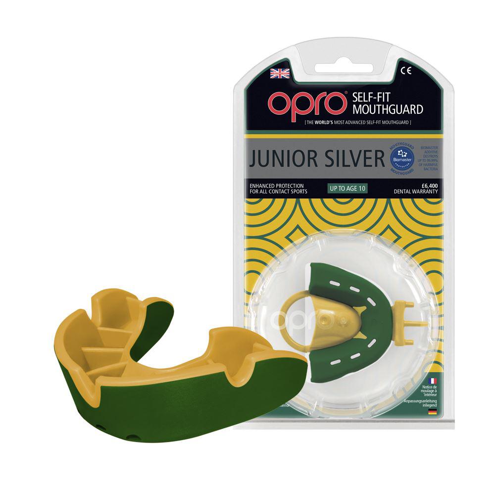 Капа боксерська OPRO Junior Silver Green/Gold (art.002190003) - фото 1 - id-p1415173570