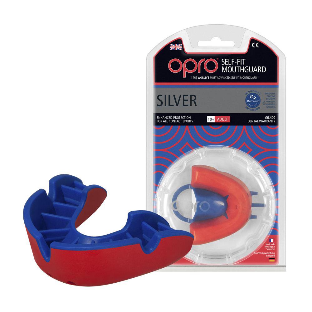 Капа боксерська OPRO Silver Red/Blue (art.002189005) - фото 1 - id-p1415173582