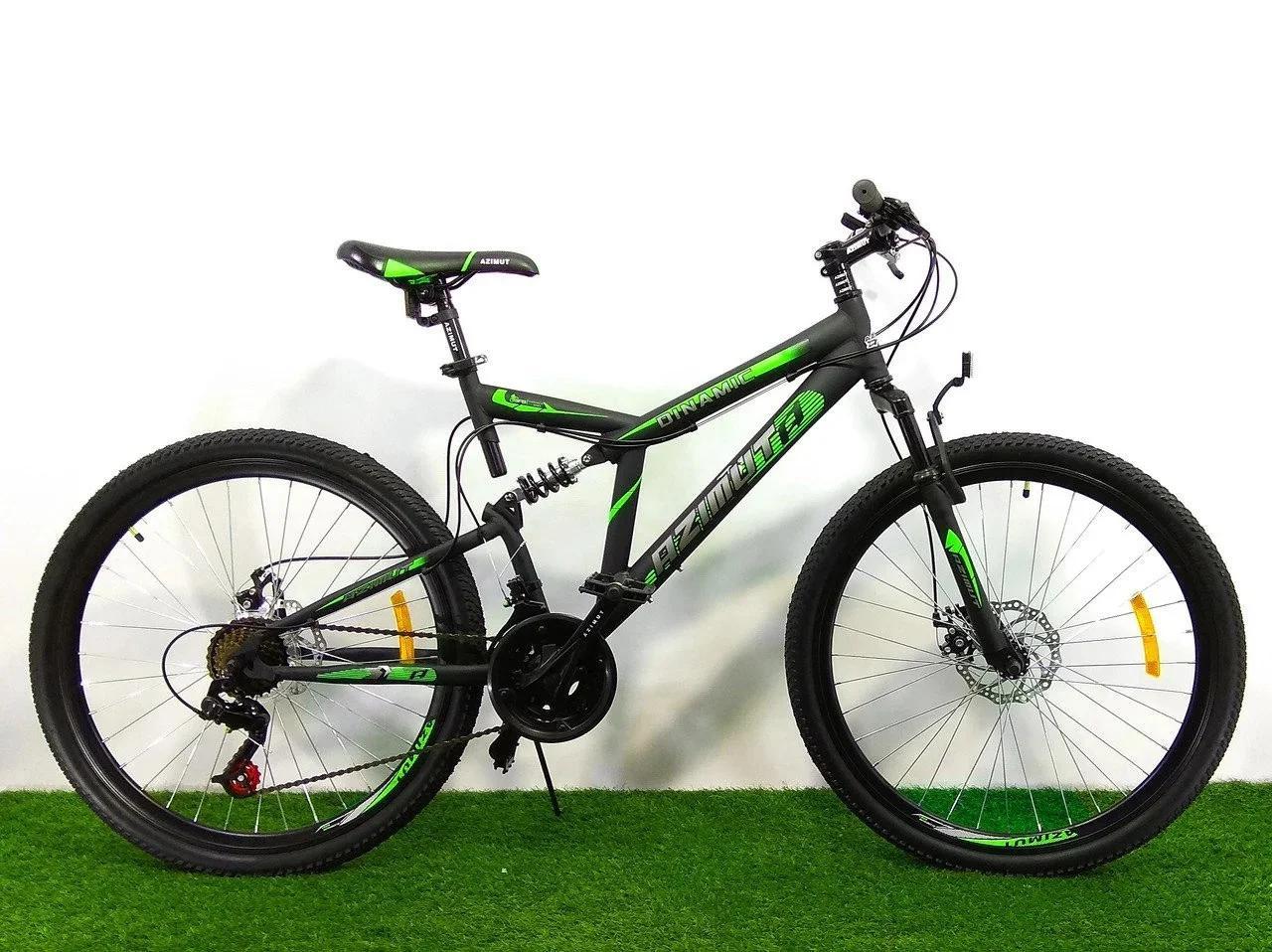 Гірський велосипед Двопідвіс Azimut Dinamic 26 дюймів. Рама 18.5". Дискові гальма. Салатовий, фото 1