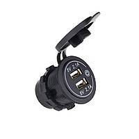 USB розетка A41B автомобільна кругла врізна з сенсорною кнопкою ON-OFF (12-24В, 2USB, 4.2А, синє підсвічування)