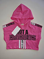 Футболка для девочки р.98 -122 см стильная укороченая розовая футболка для девочки с капюшоном Турция
