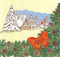 Салфетка декупажная Новогодний пейзаж со снеговиком 5362