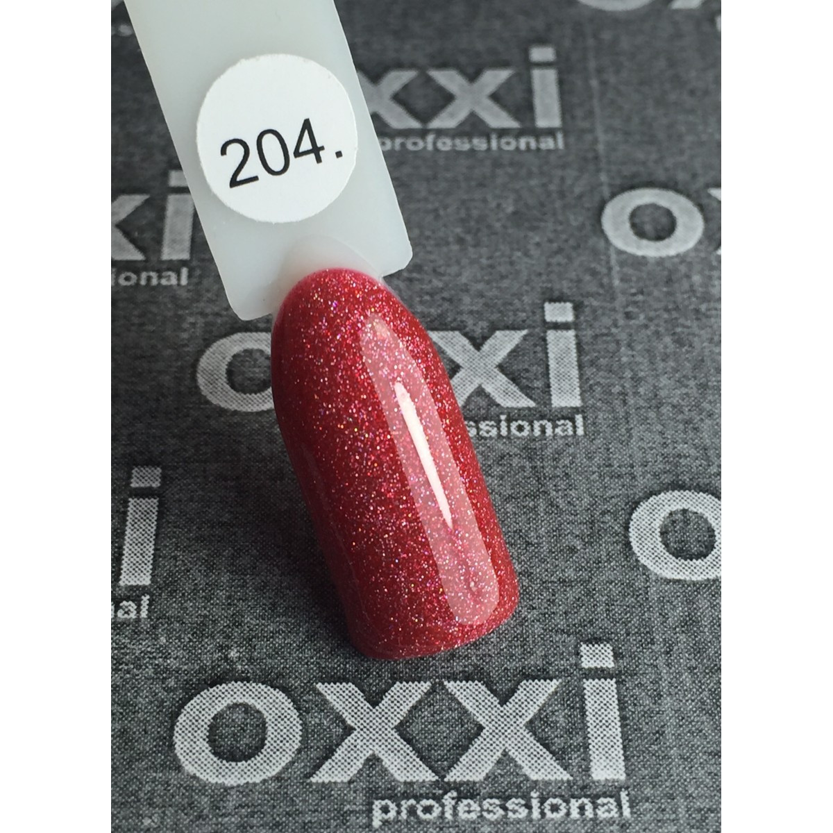 Гель лак Oxxi №204 (світлий червоний з дрібними голографічними блискітками) 8мл