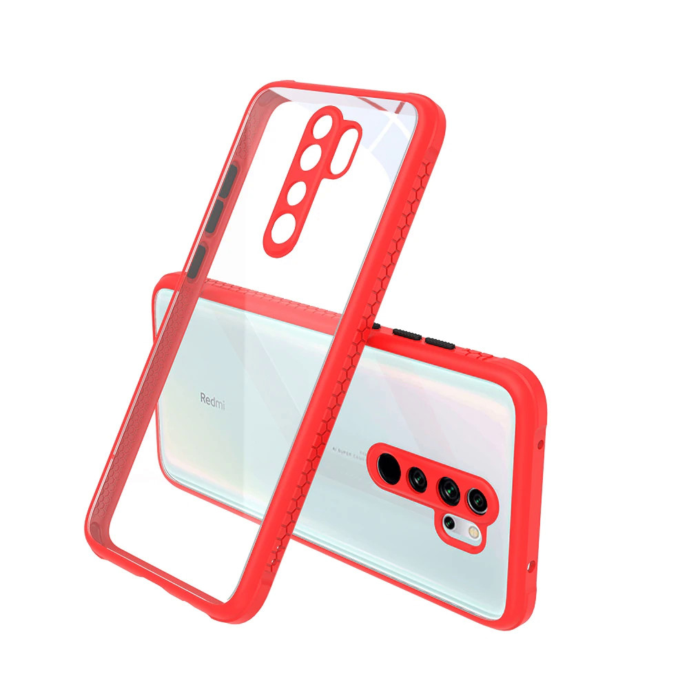 Протиударний чохол бампер для Xiaomi Redmi Note 8 Pro червоний прозорий захист камери, фото 1