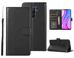 Чохол-книжка для Xiaomi Redmi Note 8 Pro чорний гаманець ремінець на руку