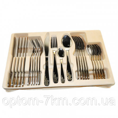 Набір столових приборів із золотими малюнками 24 предмета Empire EM 8814, фото 1