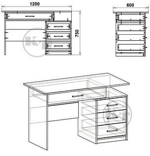 Стіл письмовий Студент-2 750х1200х600мм Компаніт Вільха, фото 2