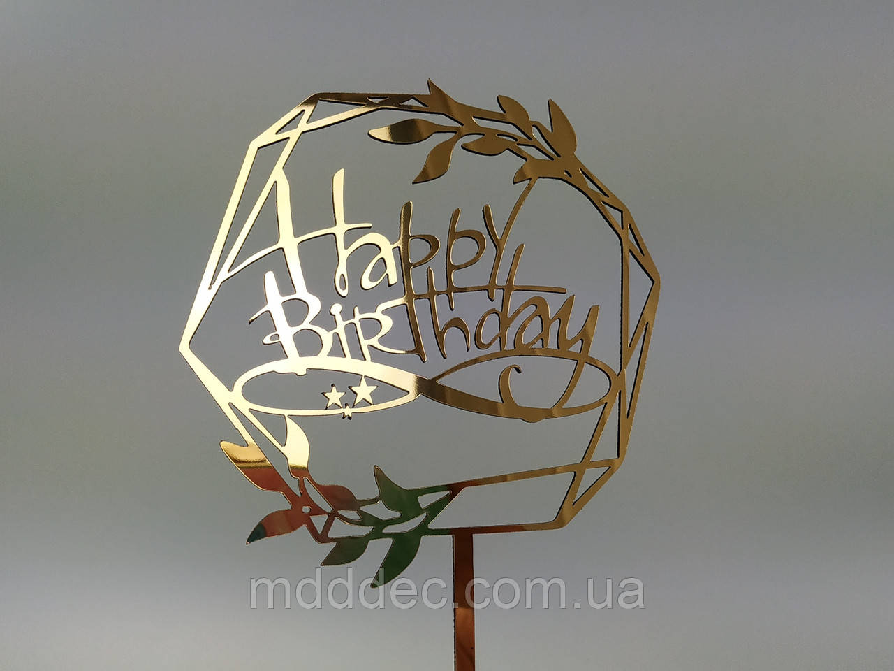 Топер дзеркальний золотий Happy Birthday