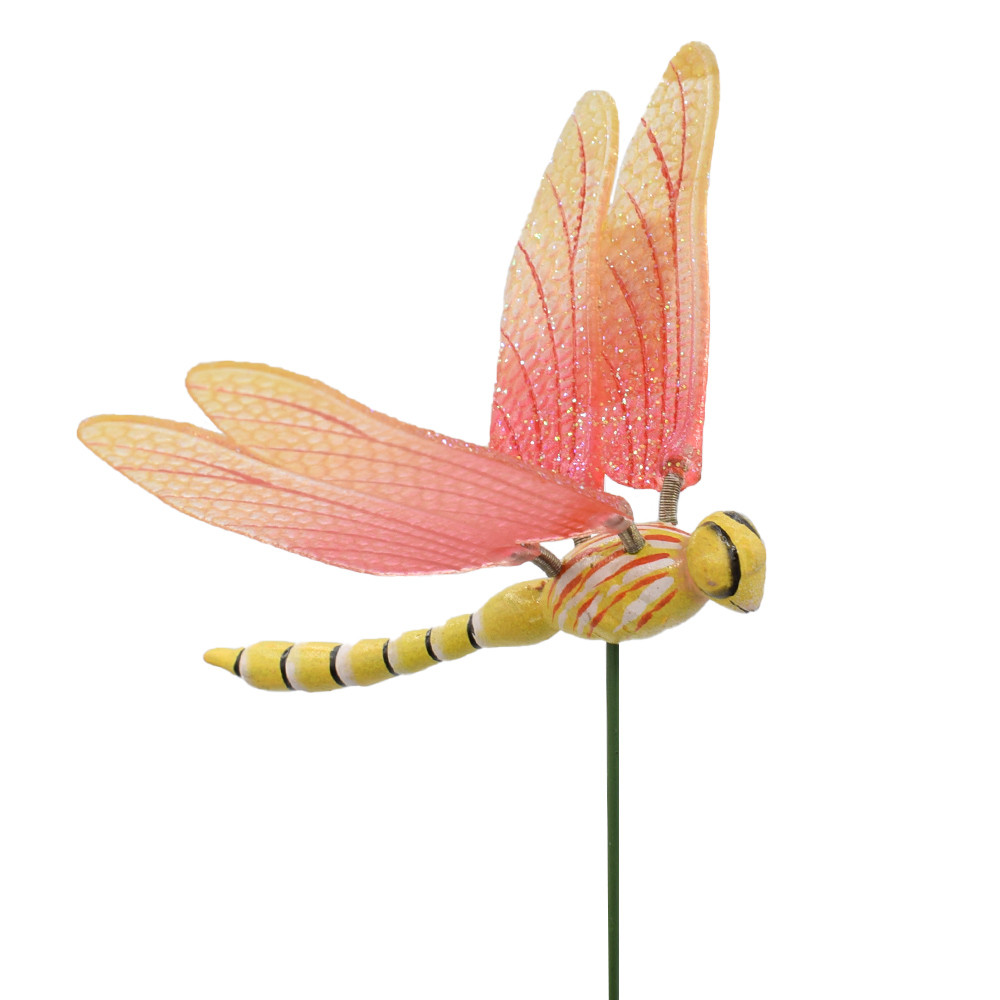 Декор для рослин на металевому стержні бабка оранжево-жовта (42205.023)