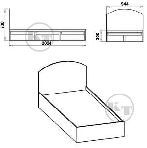 Ліжко 90 90х200 700х944х2024мм Компаніт Дуб сонома, фото 2