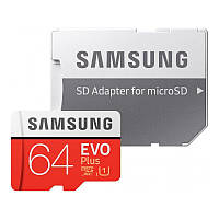 Карта пам'яті Samsung 64GB microSDXC C10 UHS-I U1 R100/W20MB/s Evo Plus V2 + SD адаптер