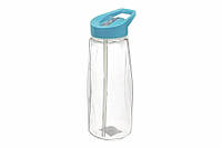 Бутылка спортивная 24 cм (фитнес-бутылка) 800 мл пластиковая с трубочкой голубая Прозрачная с голубой крышкой