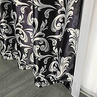 Штори велюр блекаут вензель чорні з білим шифоновим тюлем ALBO (SHTN-202-29), фото 9