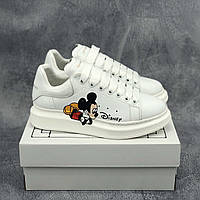 Кроссовки женские кеды Alexander McQueen white Disney маккуин белый натуральная кожа прошиты 41