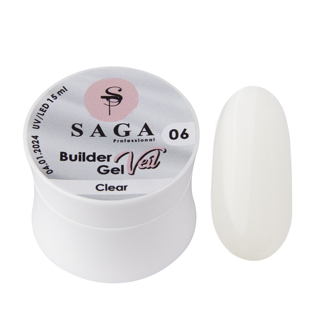 Гель для нарощування нігтів SAGA Builder Gel Veil, Clear №6, 15 мл
