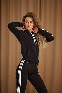 Спортивний костюм жіночий Adidas чорний Комплект худі штани Адідас весняний осінній із лампасами