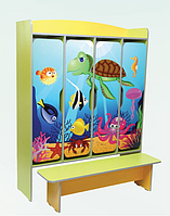 Шкаф 4-дверный с фотопечатью "Подводный мир", со скамейкой