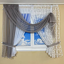 Фіранка на кухню з квітковим принтом №434 сіра