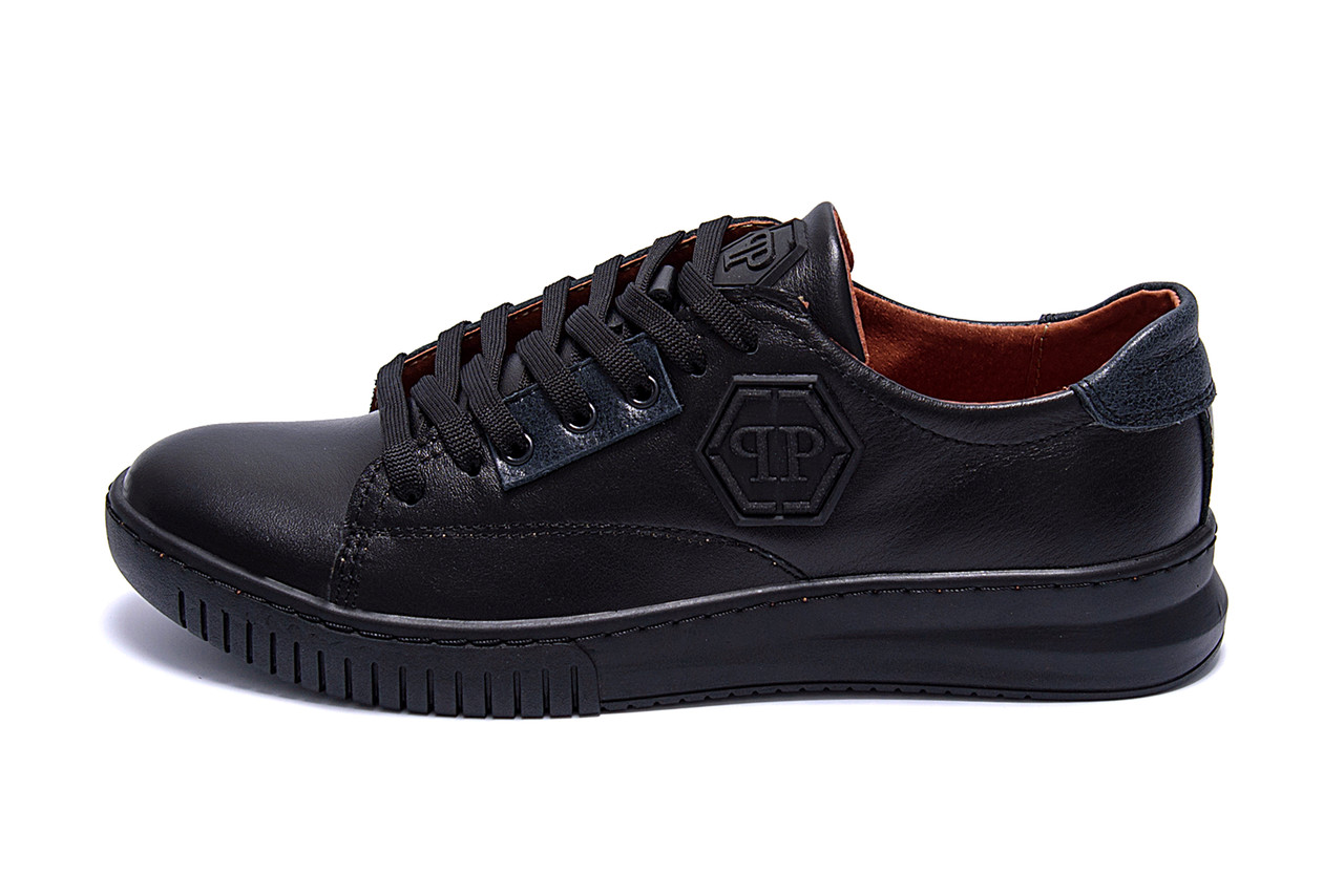 Мужские кожаные кеды Philipp Plein New Line spring Black.