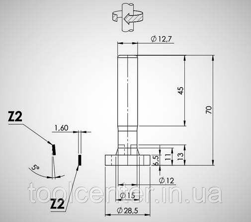 Фріза діамантова для T-подібного паза DIA: 28,5x13x12 Z2+2, фото 2
